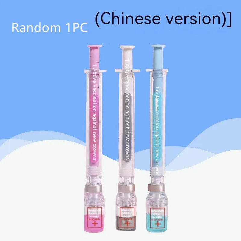 Vaccine design gel pen with syringe appearance and 0.5mm black ink refill