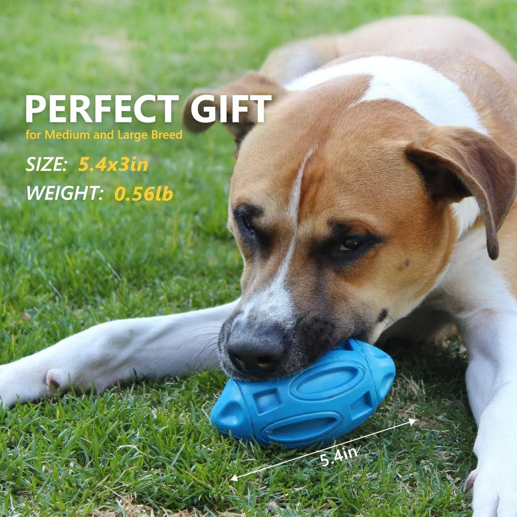 Natural rubber squeaky dog chew toy for aggressive chewers in blue, green and orange colour options