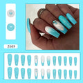Long ballet false nails with blue diamond glitter debris effect