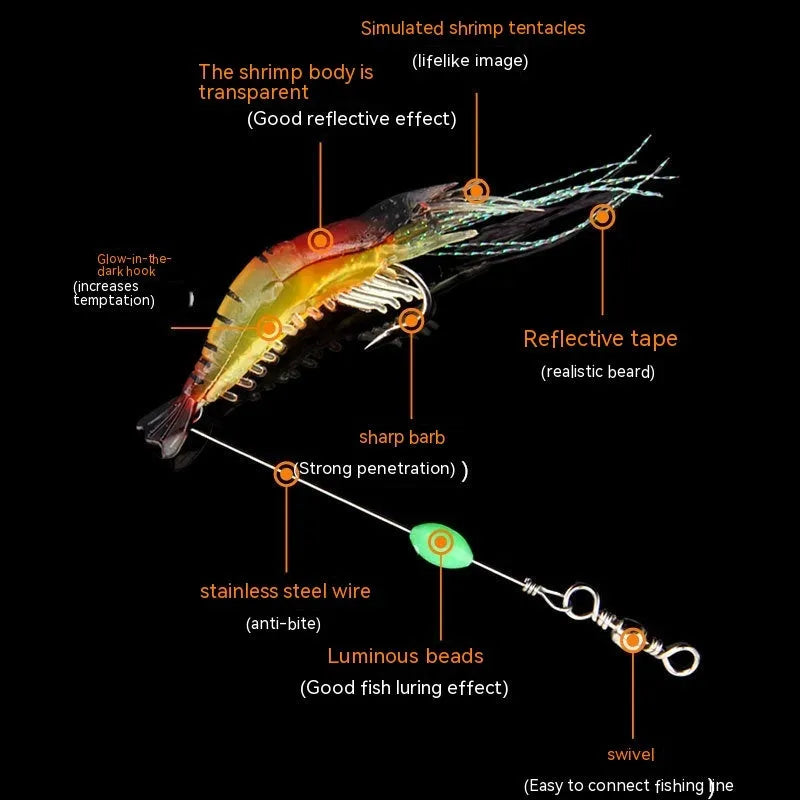 Luer soft fishing lure with integrated hook in six colour variations including luminous options