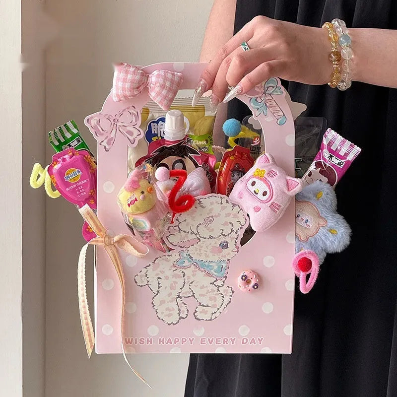 Lamb Paradise set of 3 white card handbag gift bags with floral decoration, 20x12x30cm, in Blueberry BAA colour