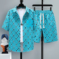 Men's casual sports two-piece set with short sleeve top and matching shorts in polyester fibre