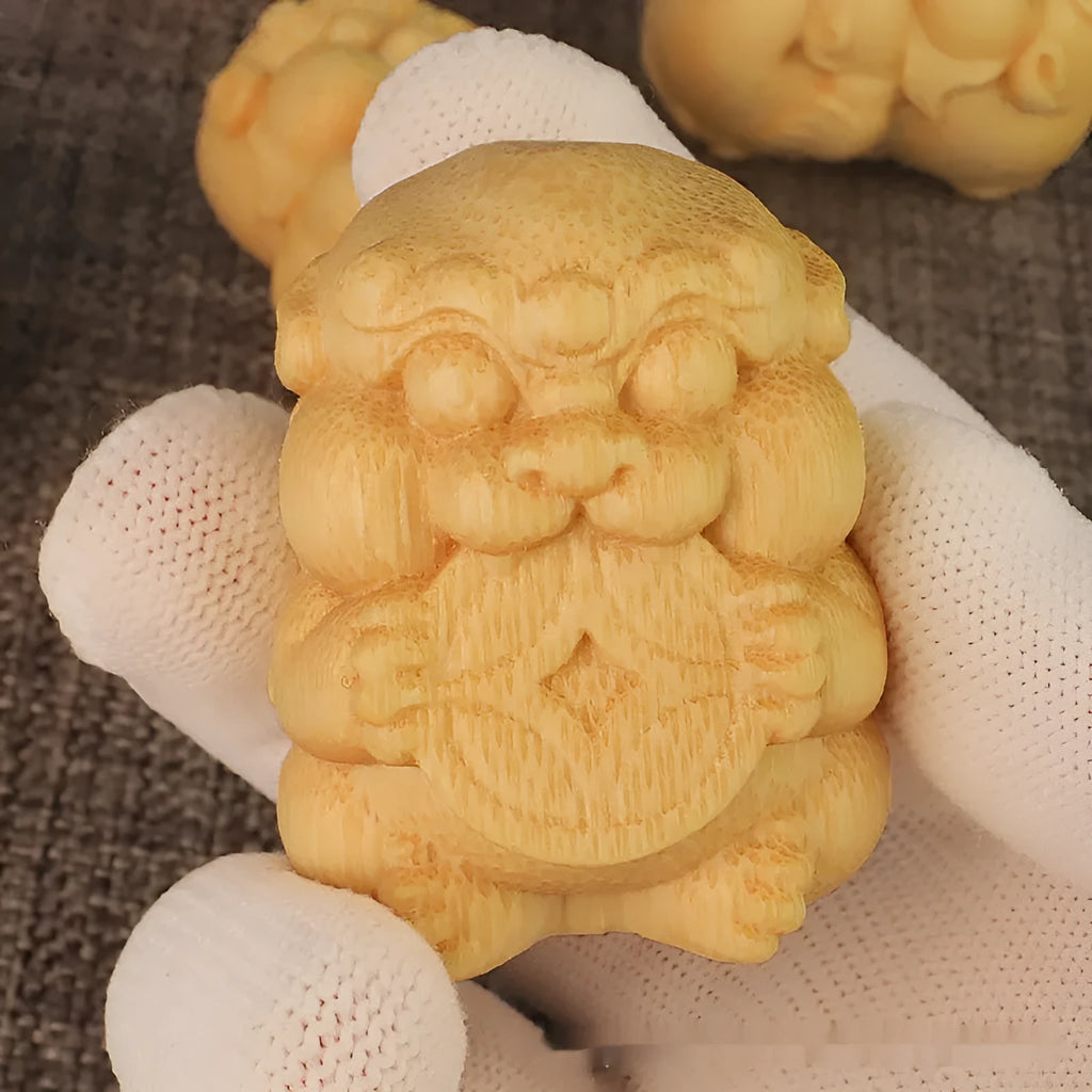 Solid bamboo carving ornament with Take Money design, 4.5cm height natural craft