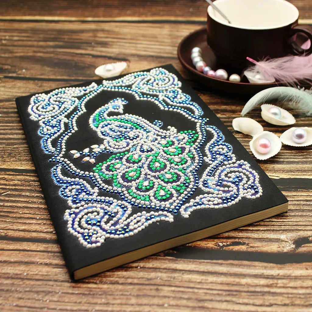 Black A5 diamond painting notebook for shaped drill and bright drill project documentation measuring 142x207mm