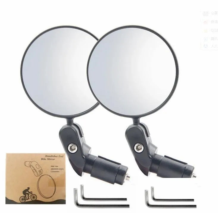 Black foldable convex rearview mirror showing 7cm reflective surface and adjustable stem.