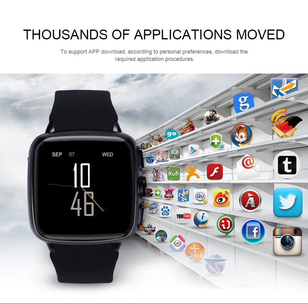 Black and white Android smart watch with 1.54 inch HD touchscreen display