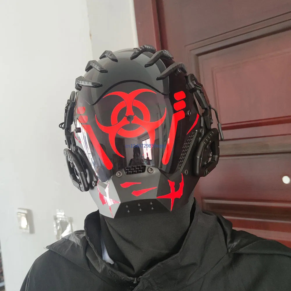 Black bioweapon tech mask full face helmet prop for cyberpunk costume parties