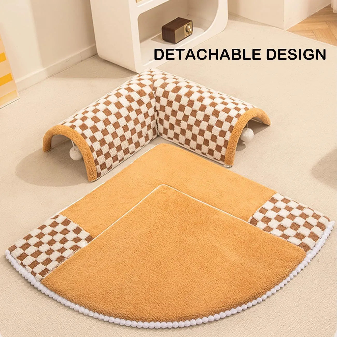 Fan-shaped plush pet bed tunnel for cats and dogs in 80x80x20cm size