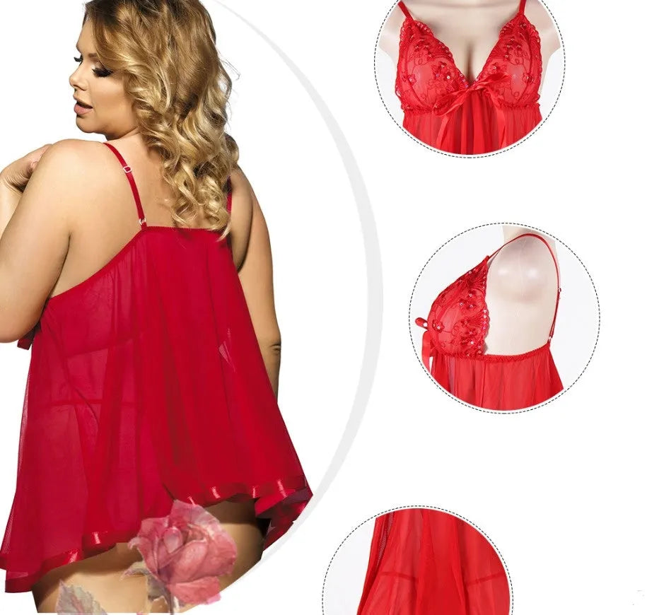 Seamless mesh and lace lingerie sleepdress in purple colour showing lace detailing