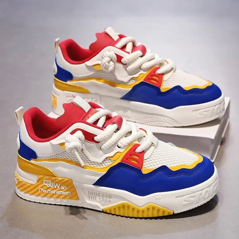 Men's low-top white board shoes with a soft rubber sole and mesh lining