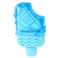 Dog cooling toy set with water-filled ice sticks and three teething toy shapes: pacifier, popsicle, and ring