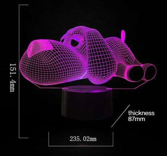 Doggo 3D illusion desktop lamp glowing in blue colour with touch button control.