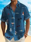 Men's loose fit Hawaiian shirt with digital printing pattern on polyester fabric