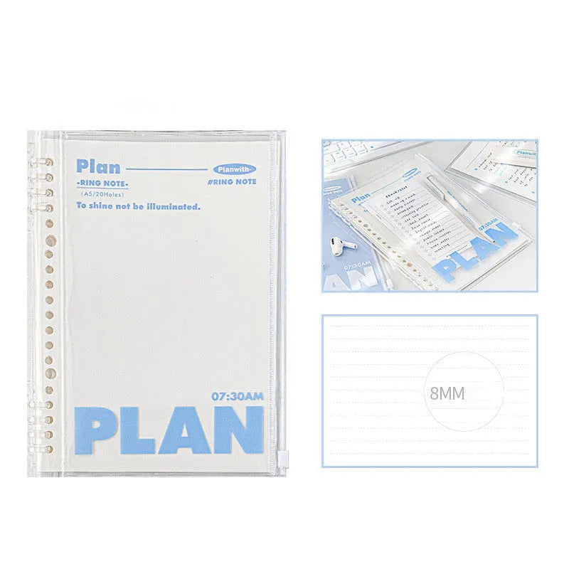 A5 PVC spiral notebook organiser in blue colour showing loose binding mechanism