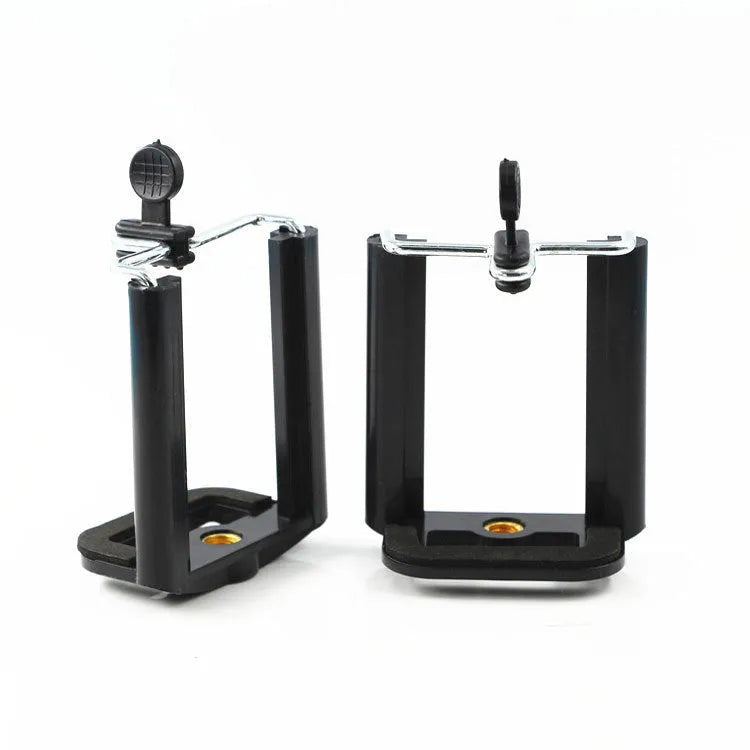 Black plastic U clip mobile phone holder with flexible gooseneck arm and hose bracket mount.