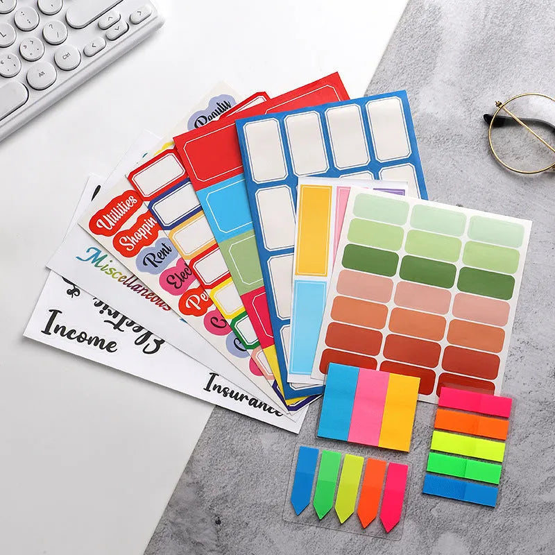 German adhesive paper stickers showing multiple grid designs colour options and A6 ruler versions for organisation