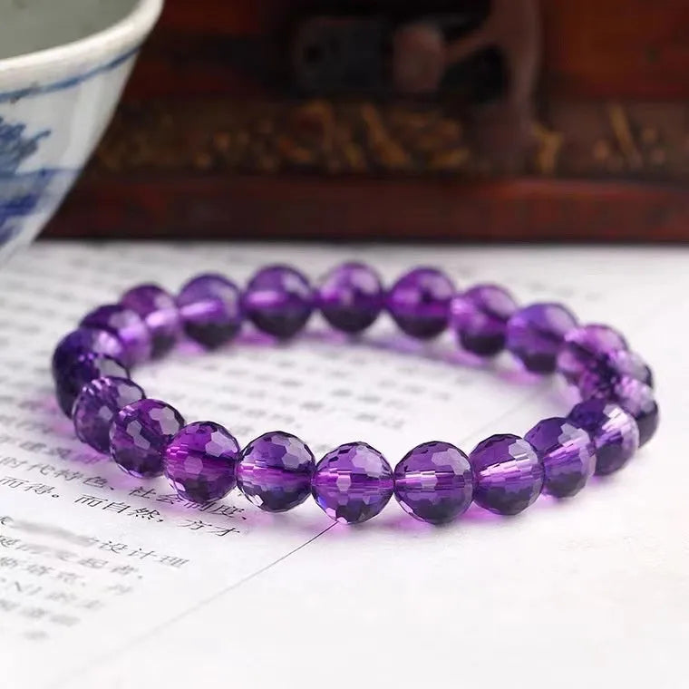Handmade 128-facet crystal ametrine bracelet with detailed bead cutting and optional charm