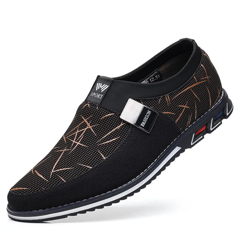 Men's casual flat low-top synthetic leather shoes in grey white with rubber sole and square toe