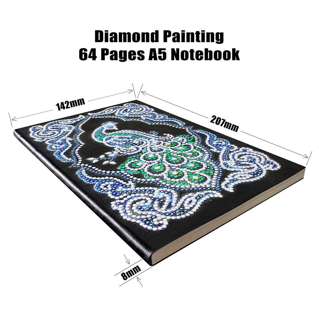 Black A5 diamond painting notebook for shaped drill and bright drill project documentation measuring 142x207mm