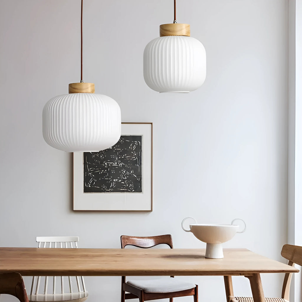 Retro Chinese wooden pendant light with Nordic design in warm light setting