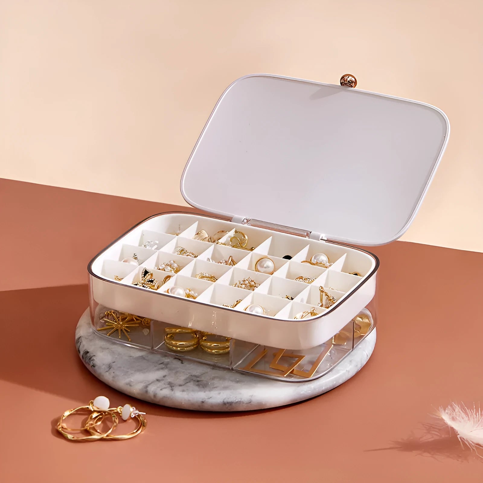 Green multi-layer jewellery storage box with modern minimalist design