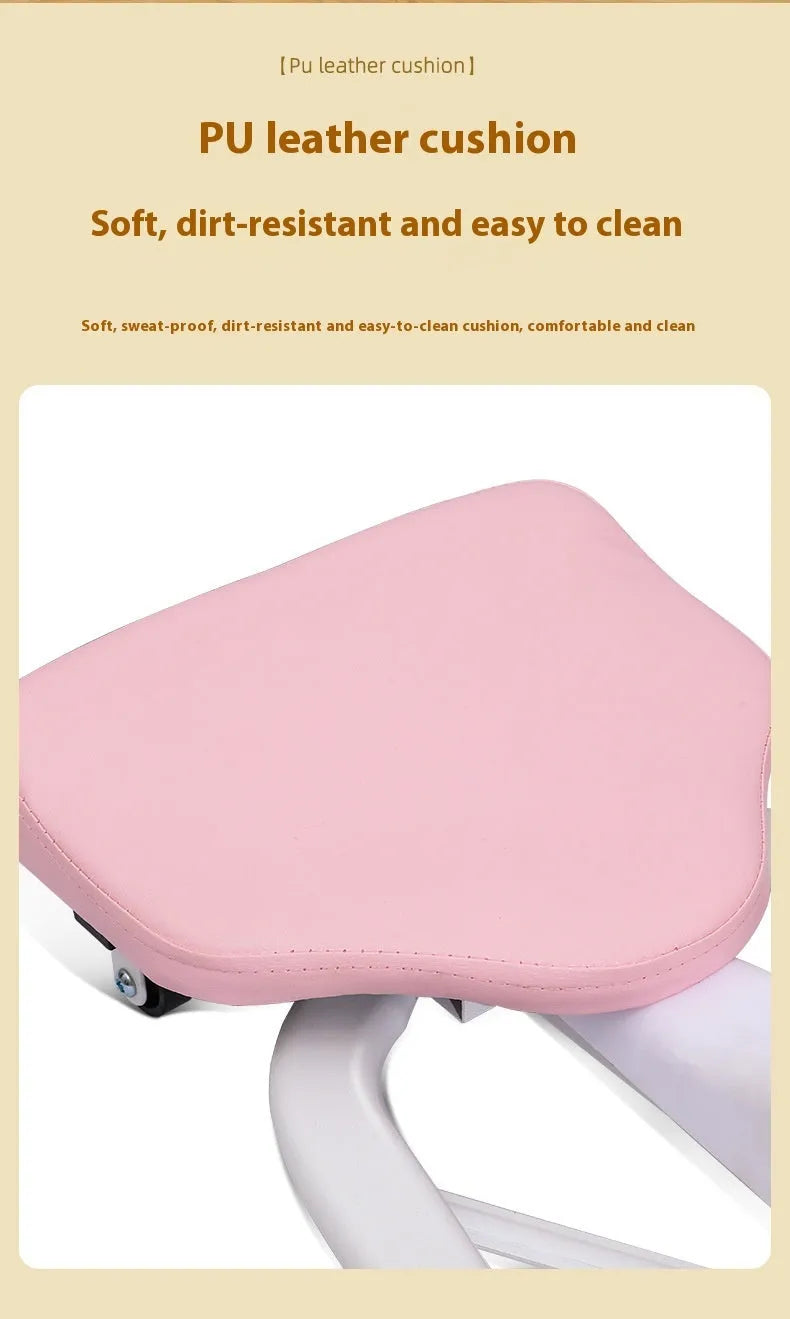 Adjustable horse leg stretcher with steel frame for hip opening exercises in pink colour