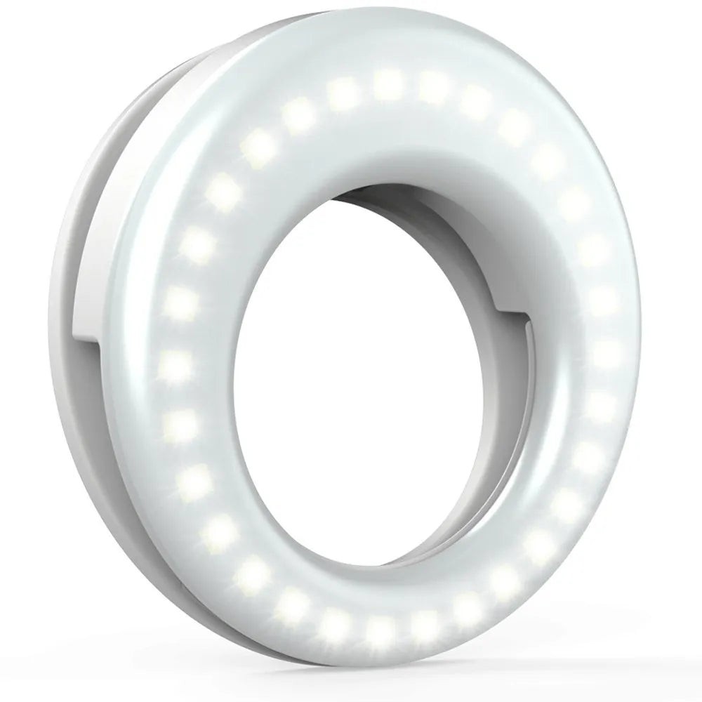 Black selfie ring light with adjustable brightness for mobile phone photography