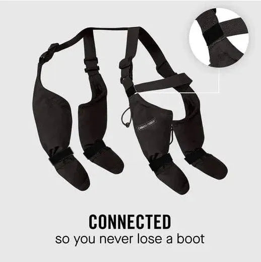 Black waterproof non-slip dog shoes with adjustable strap closure in multiple sizes