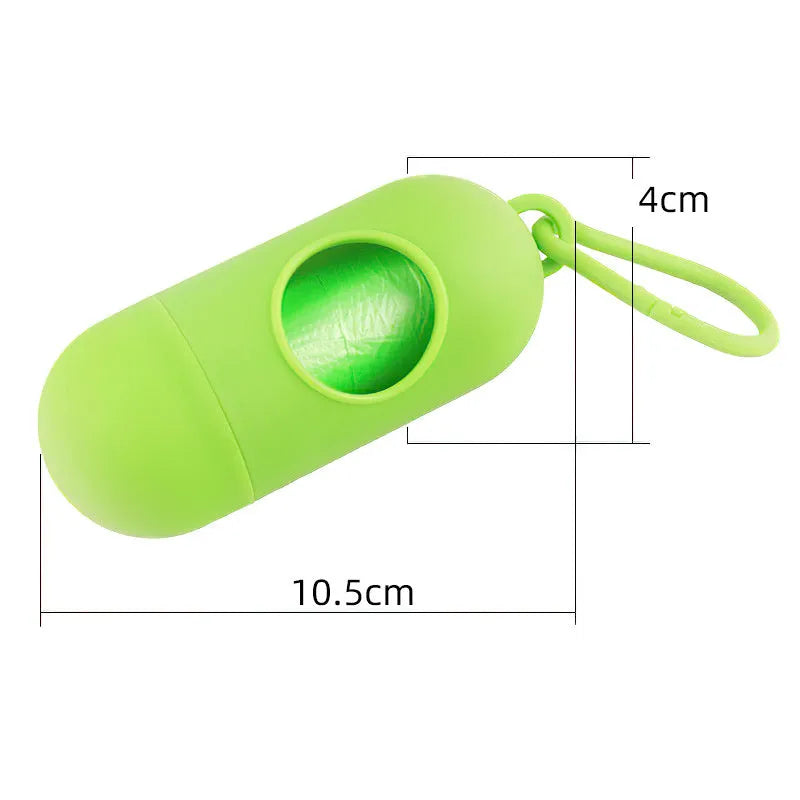 Compact dog poop bag holder with hook attachment and velcro strap showing black colour option