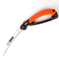 Folding garden saw with 230mm blade shown both open for use and closed for carrying