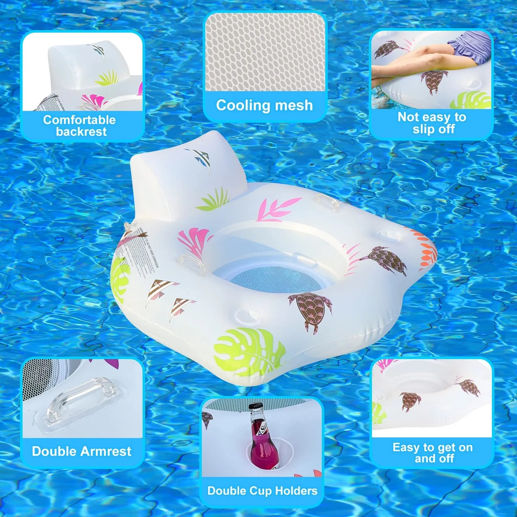 White U-shaped inflatable pool float measuring 120cm diameter