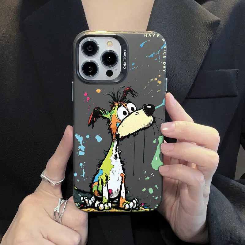 Acrylic cartoon dog pattern silver phone case with soft edge hard back for iPhone models
