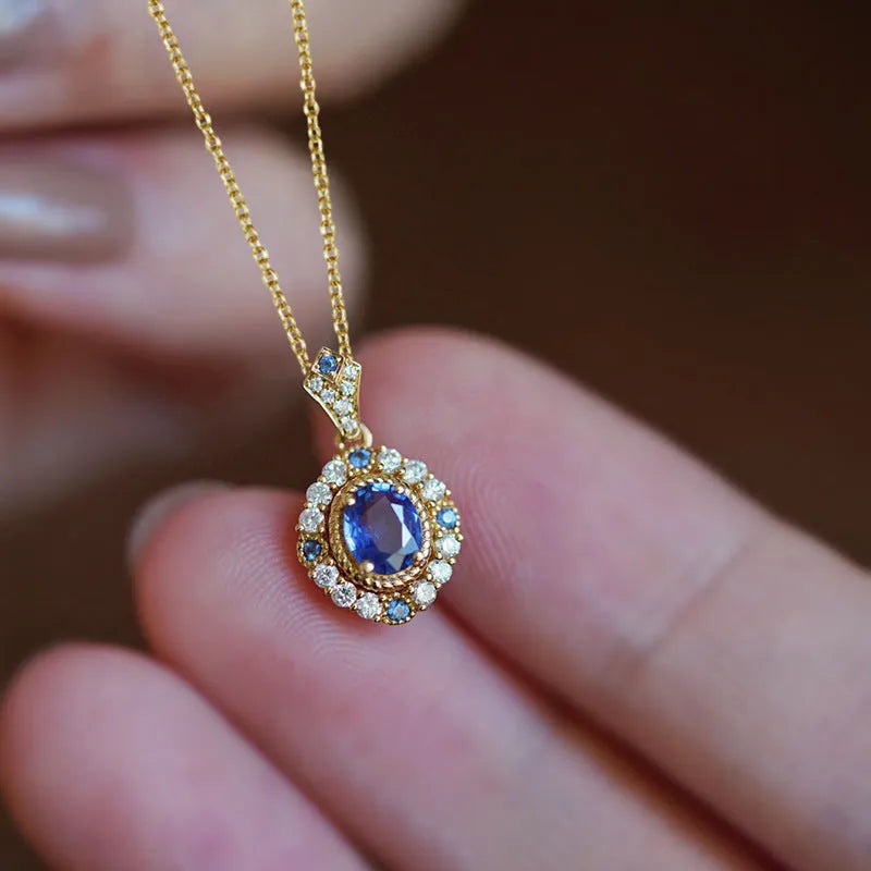Women's mixed gem inlaid pendant necklace with adjustable copper box chain in yellow gold colour