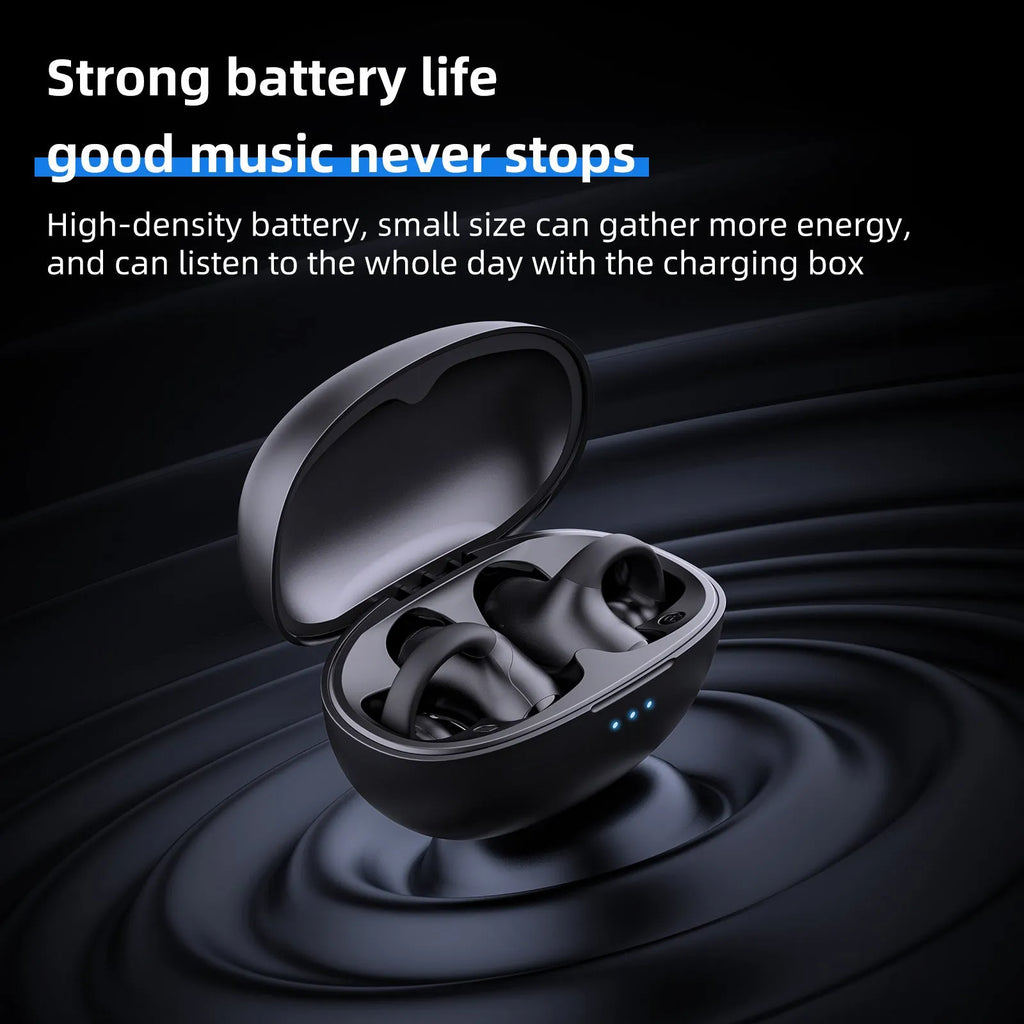 Black and white T306 Bluetooth wireless clip-on sports gaming earphones on ear hook.