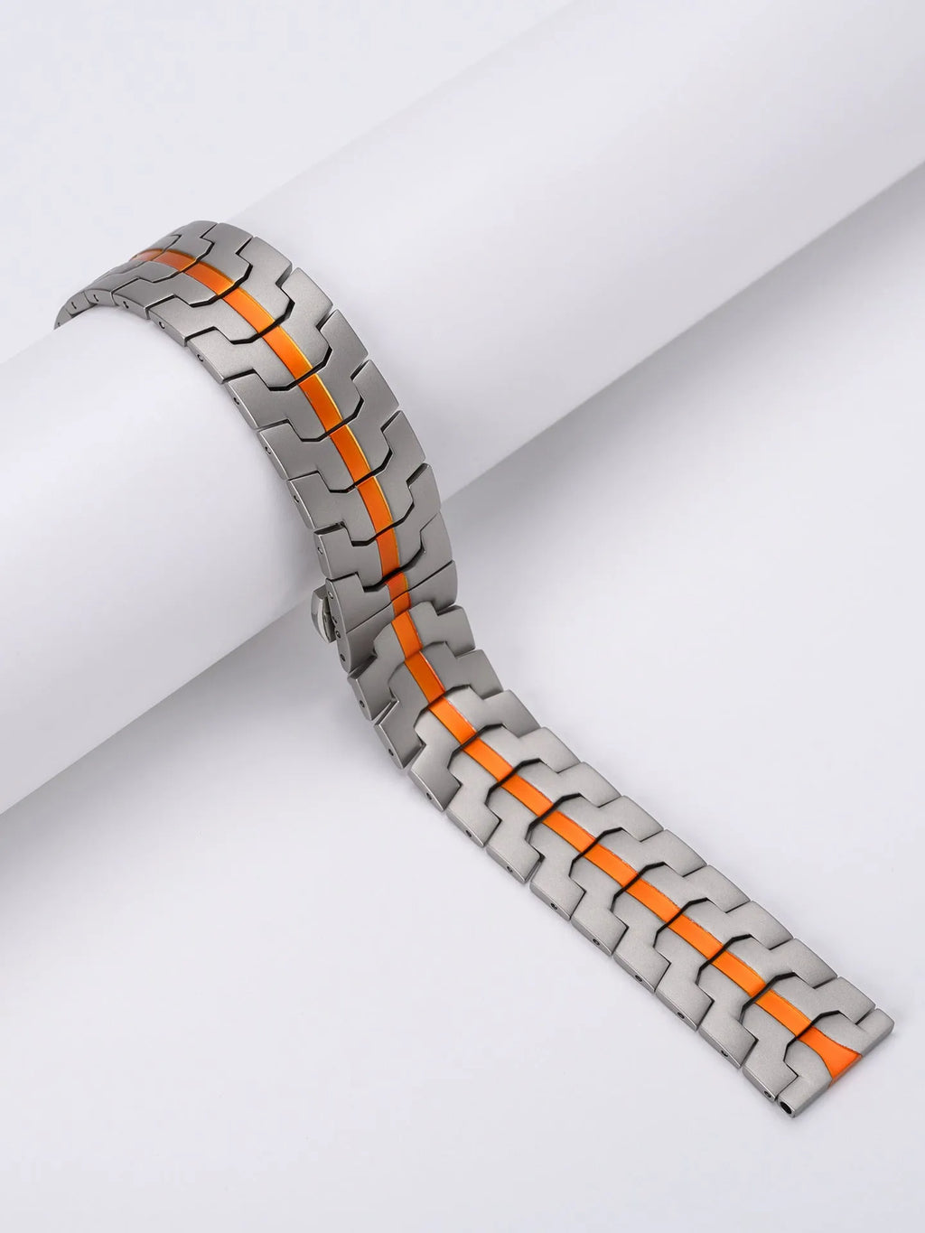 Stainless steel smartwatch band for Samsung Galaxy Watch in silver, black, titanium, blue, and two-tone colour options