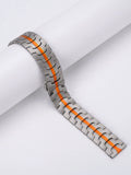 Stainless steel smartwatch band for Samsung Galaxy Watch in silver, black, titanium, blue, and two-tone colour options