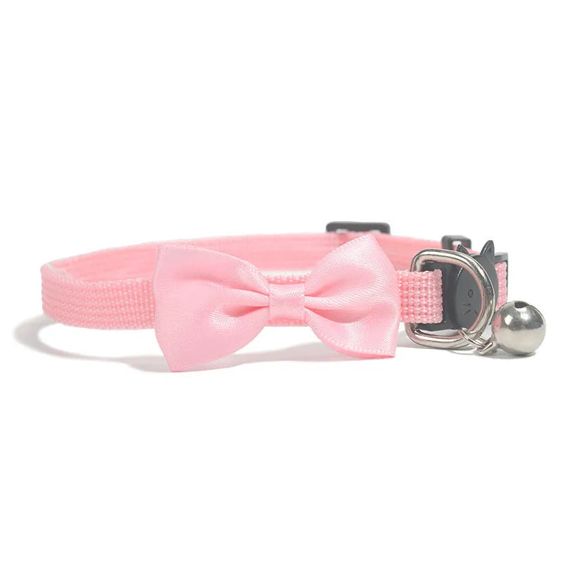Striped adjustable bow tie cat collar with bell in multiple colour options on nylon ribbon
