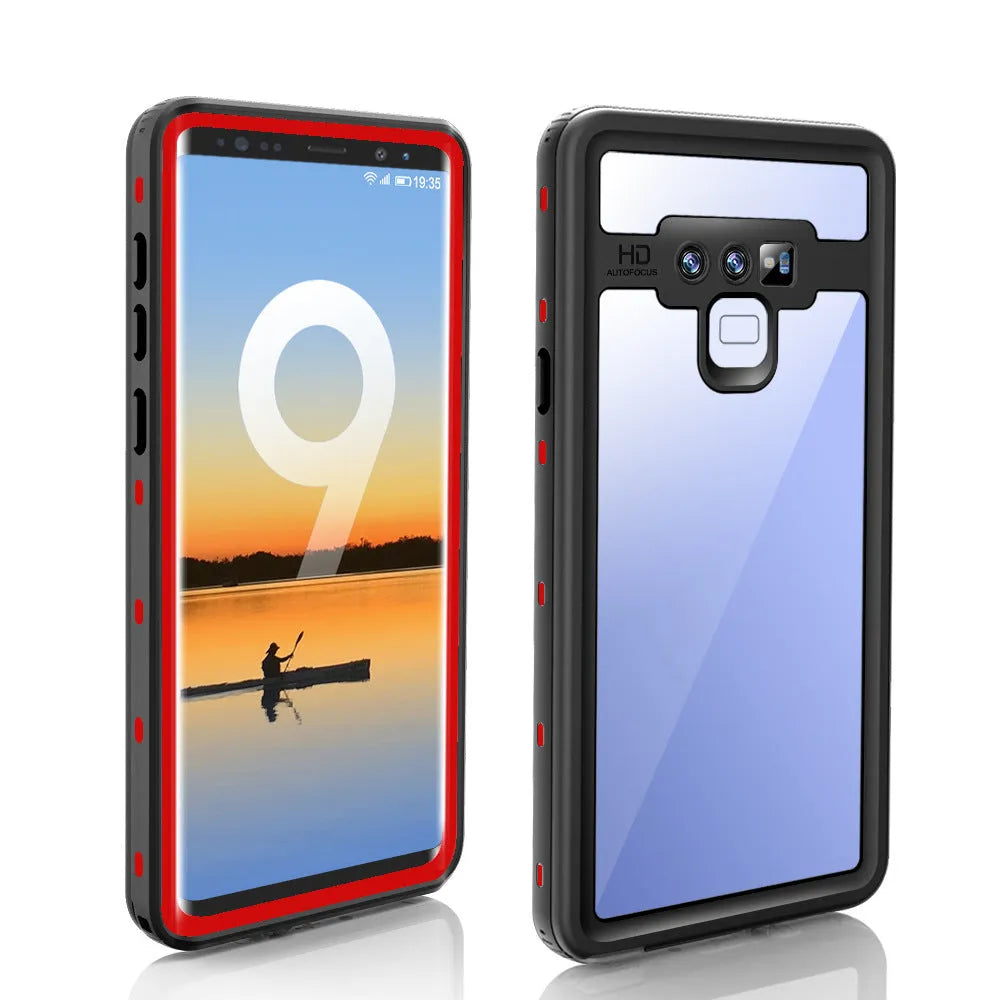 Transparent anti-fall dustproof phone case for Samsung Galaxy with IP68 waterproof rating.
