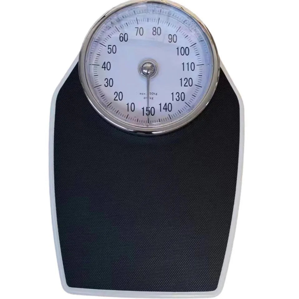 Black mechanical body weight scale with large analogue dial on 47x35cm platform