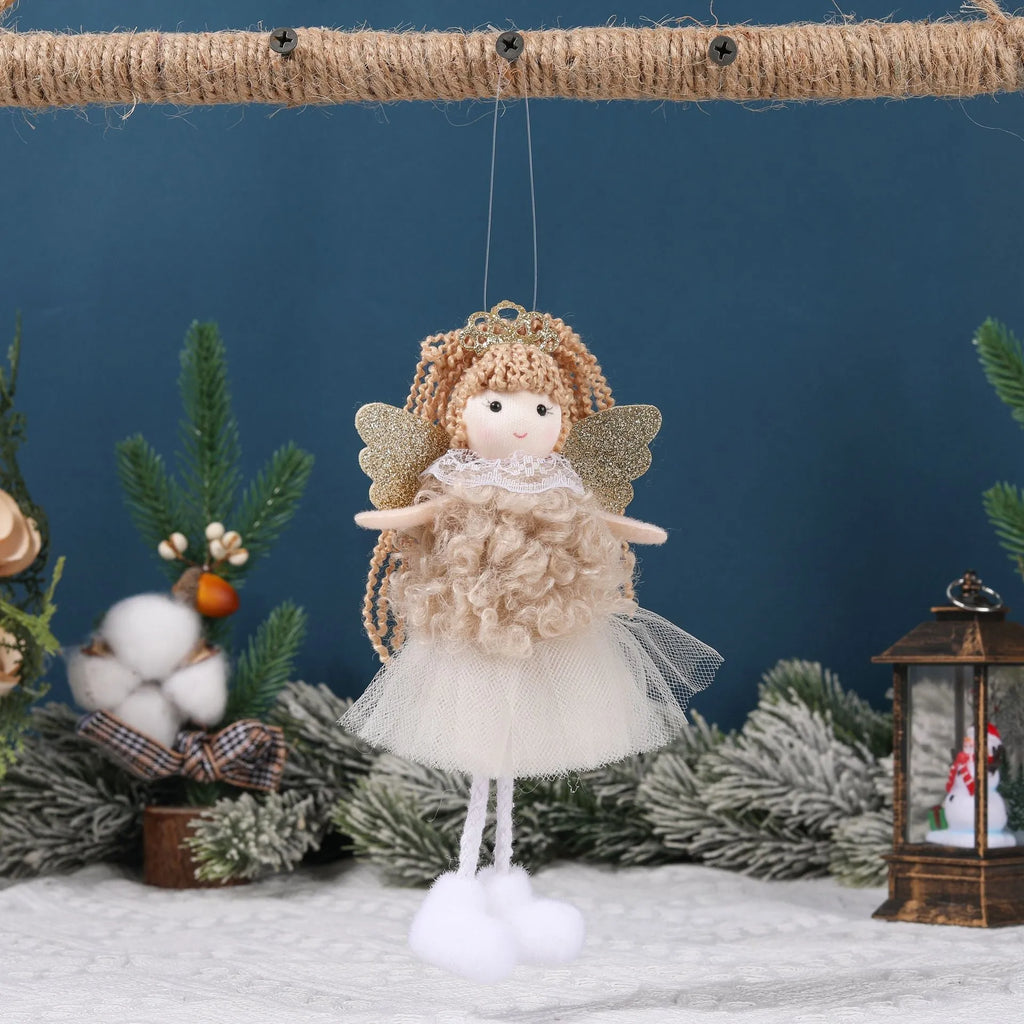 Cartoon angel cloth hair pendant for girls' high ponytails in white, pink, or khaki colour.