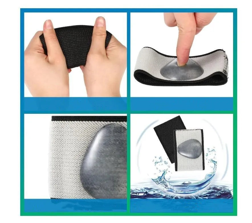 Elastic PU arch support bandage for flat feet, shown in heart style and ordinary style designs.