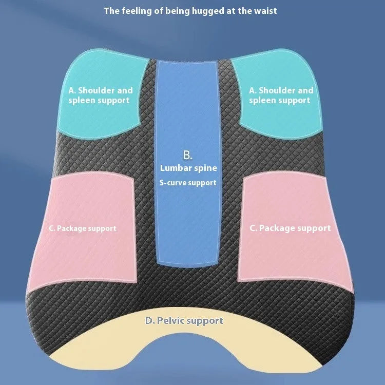Grey lumbar support cushion for office chair, dimensions 40x40x8cm.