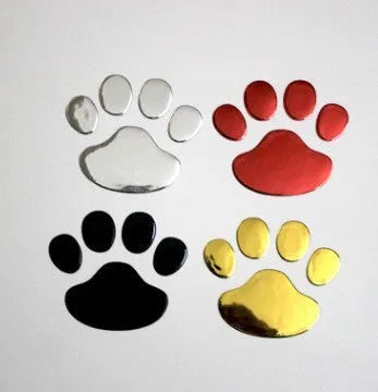 Hand-shaped brush design PVC car sticker with dog footprint pattern, shown in silver colour.