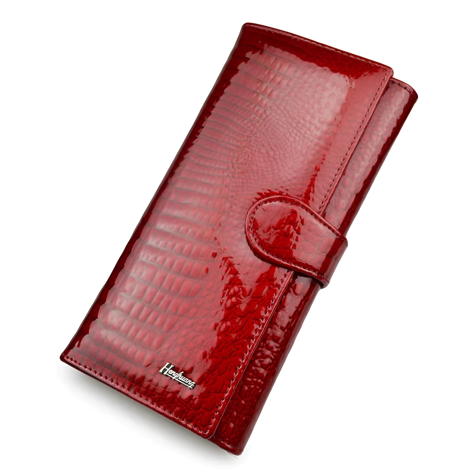 Genuine leather women's coin purse with crocodile pattern texture in wine red colour