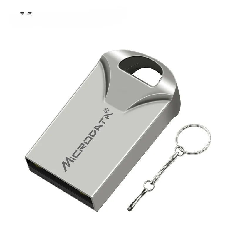 Miniature black metal car-shaped USB flash drive on a matching chain, shown as a necklace pendant.