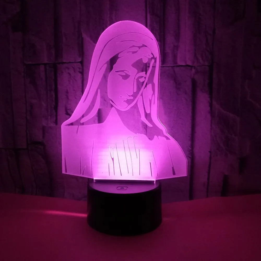 3D LED night light showing a stereoscopic dual-ring light pattern from a thin acrylic panel on an ABS base.