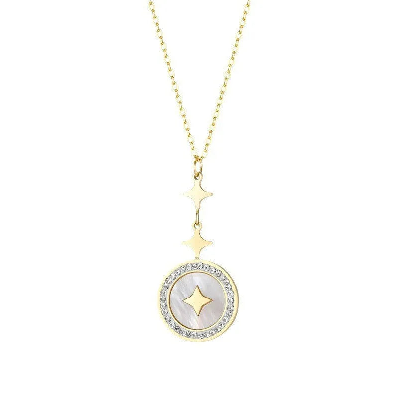 Titanium steel women's necklace with six-pointed star diamond pendant on adjustable chain