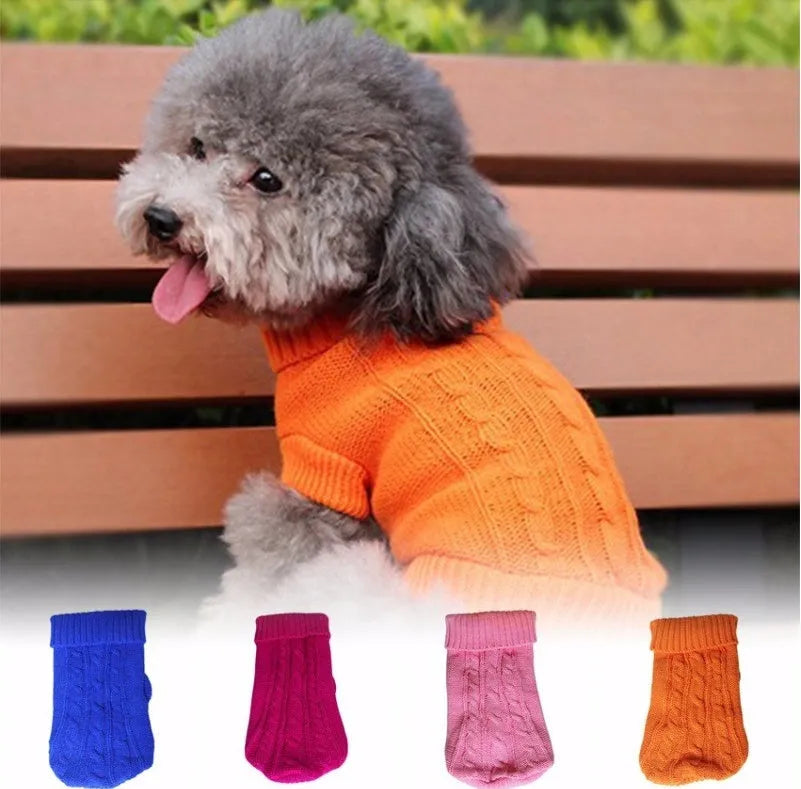 Knitted wool dog sweater in eight colours with fabric buttons for small to large dogs