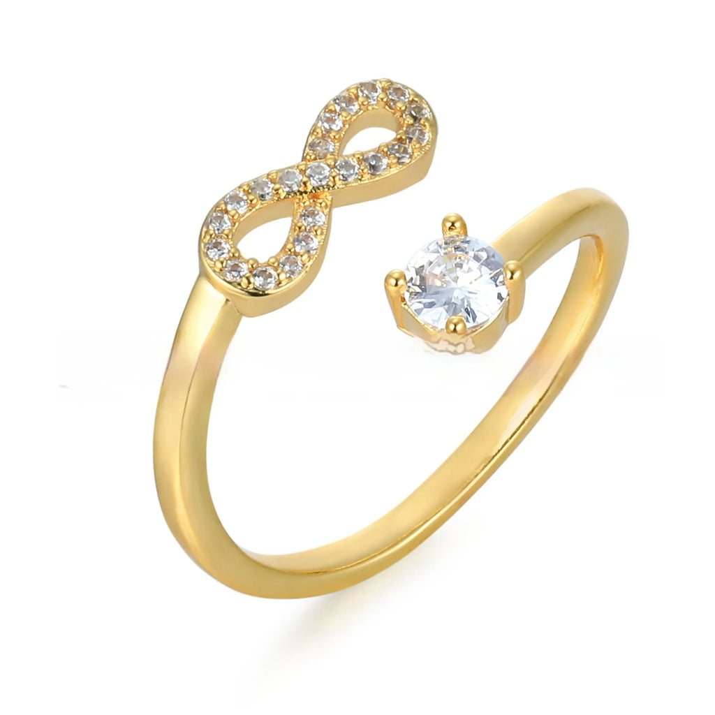 Geometric open zircon letter ring in gold, rose gold or silver with English alphabet designs