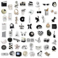 Black and white PVC vinyl sticker pack with 61 pieces for laptops and phones